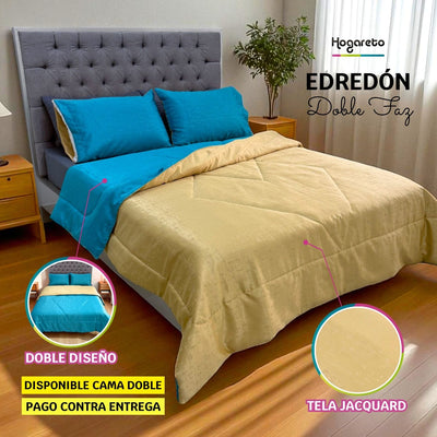 Edredón Doble Faz Oro & Aqua Cama Doble 140x190cm