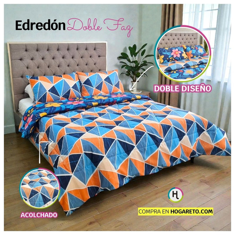 Edredón Doble Faz Cama Doble Flor 140x190cm