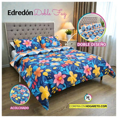 Edredón Doble Faz Cama Doble Flor 140x190cm