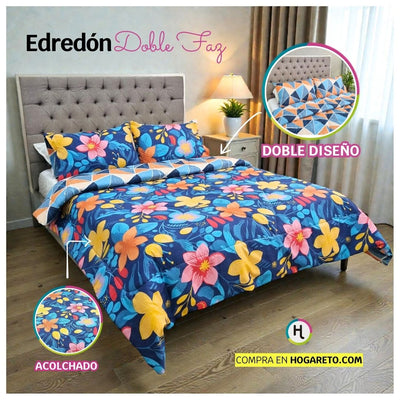 Edredón Doble Faz Cama Doble Flor 140x190cm