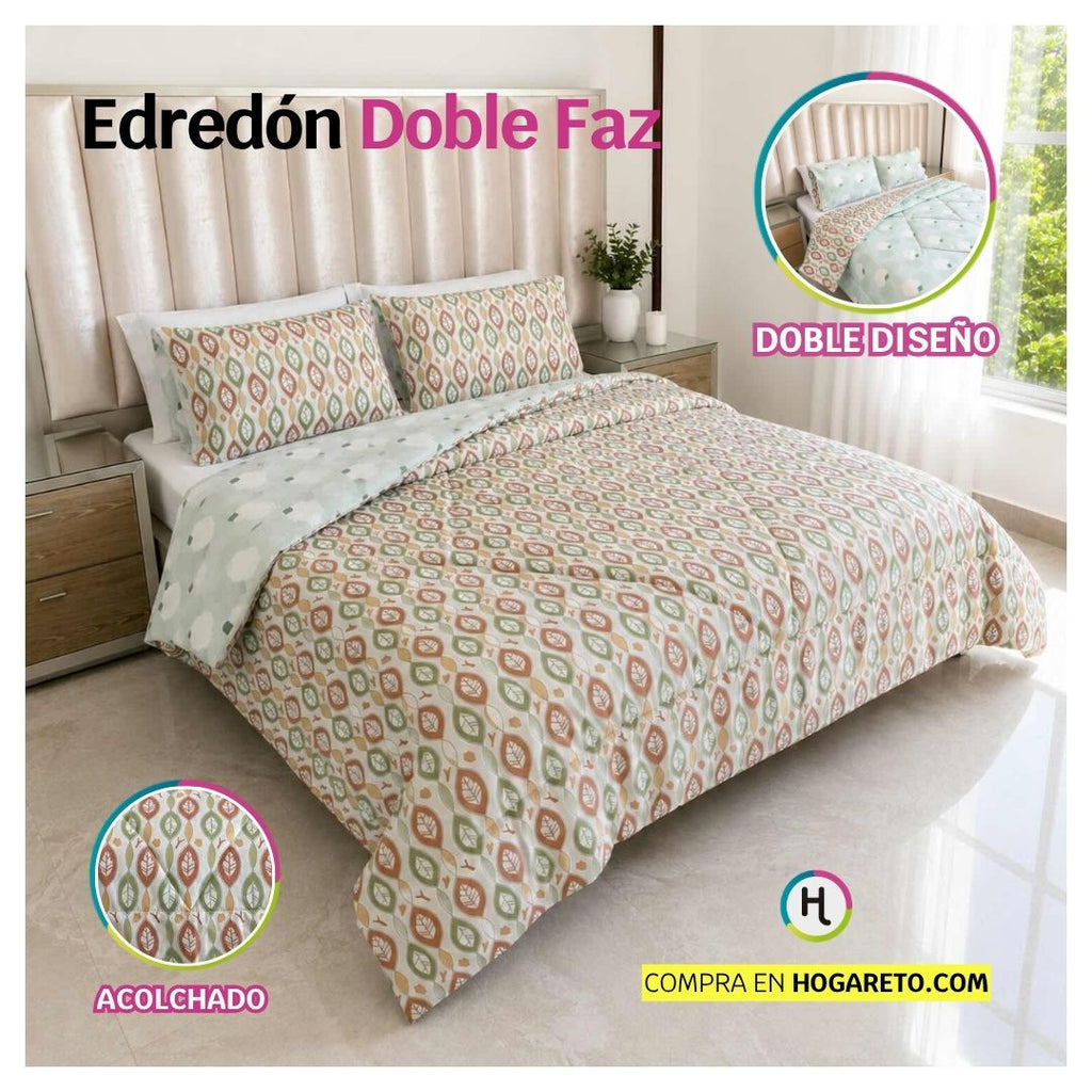 Edredón Doble Faz Cama Doble Botánico  140x190cm
