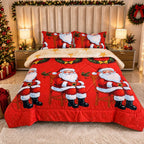 Edredón Doble Faz Navidad Cama Doble 140x190cm 🎄 Noel Rojo y Árbol Dorado