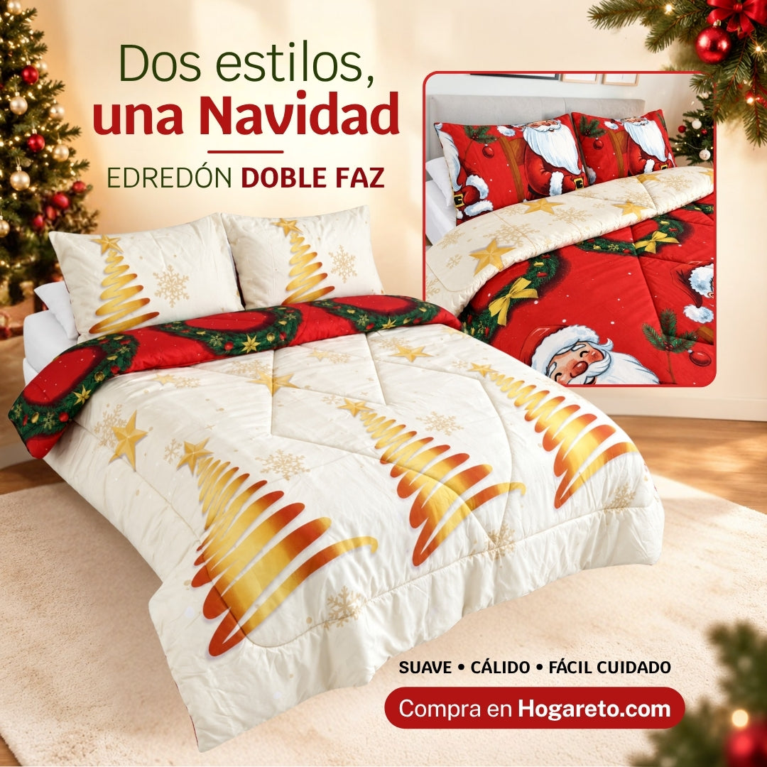 Edredón Doble Faz Navidad Cama Doble 140x190cm 🎄