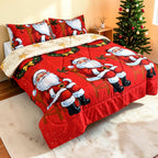 Edredón Doble Faz Navidad Cama Doble 140x190cm 🎄 Noel Rojo y Árbol Dorado