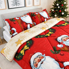 Edredón Doble Faz Navidad Cama Doble 140x190cm 🎄 Noel Rojo y Árbol Dorado