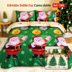 Edredón Doble Faz Navidad Cama Doble 140x190cm 🎄Árbol y Noel Verde