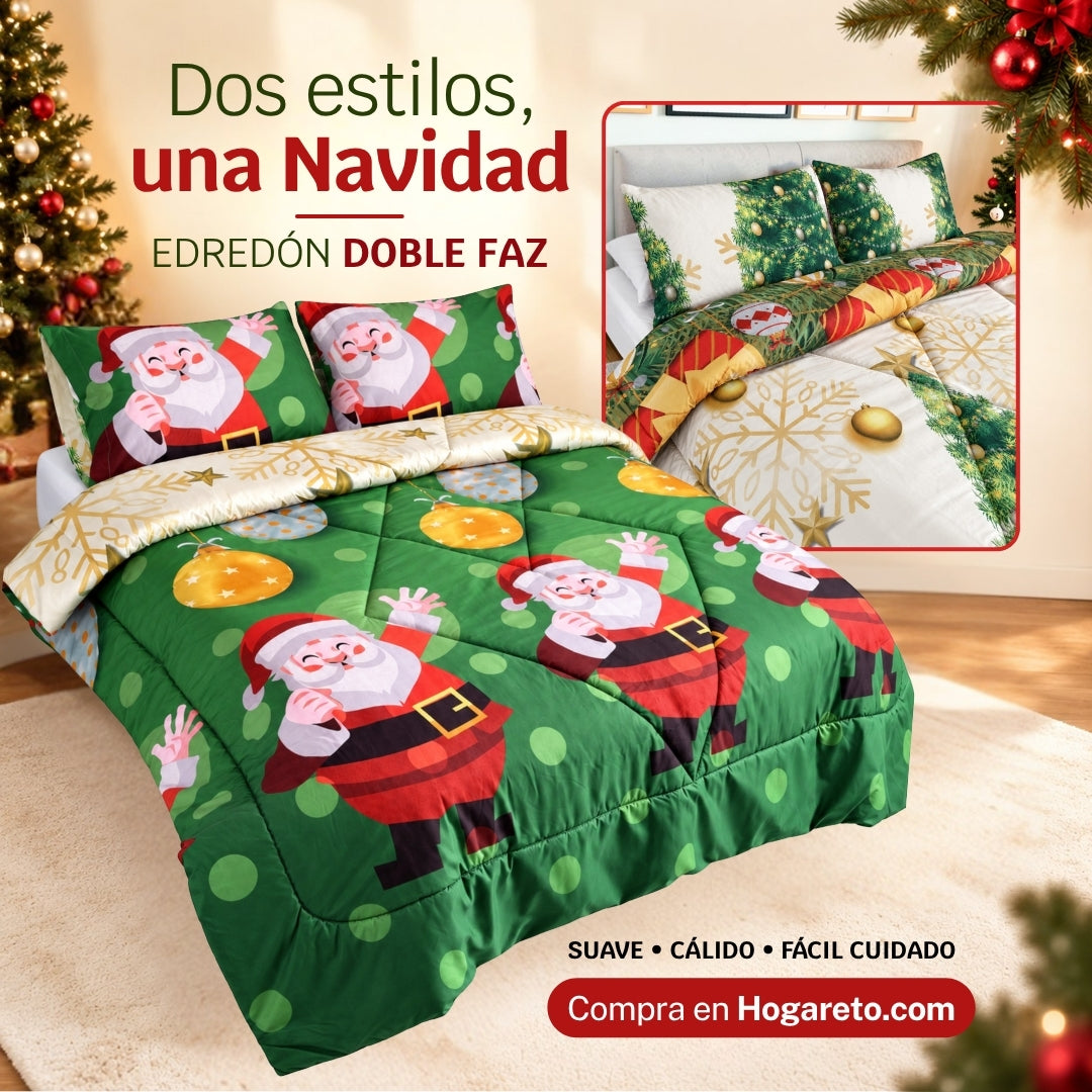 Edredón Doble Faz Navidad Cama Doble 140x190cm 🎄