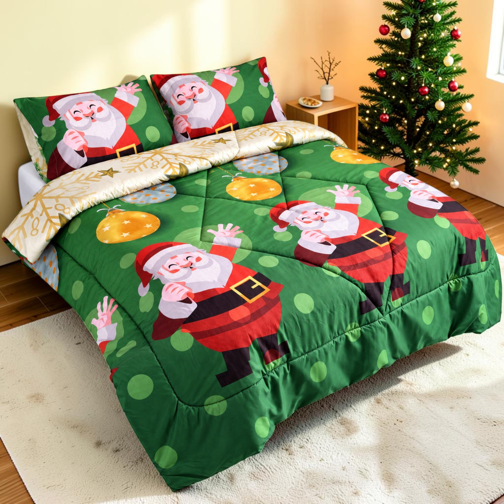 Edredón Doble Faz Navidad Cama Doble 140x190cm 🎄Árbol y Noel Verde
