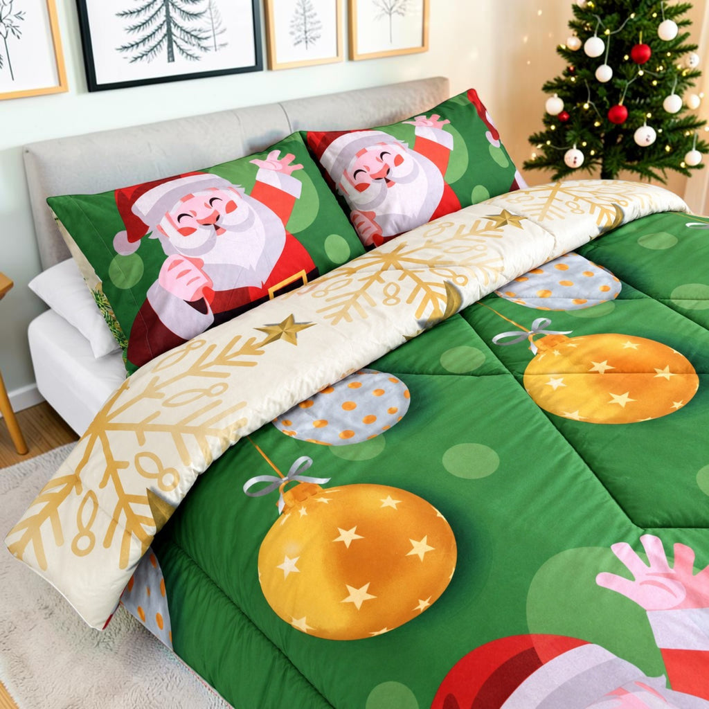 Edredón Doble Faz Navidad Cama Doble 140x190cm 🎄Árbol y Noel Verde
