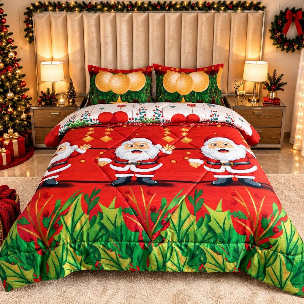 Edredón Doble Faz Navidad Cama Doble 140x190cm 🎄 Noel Rojo y Blanco