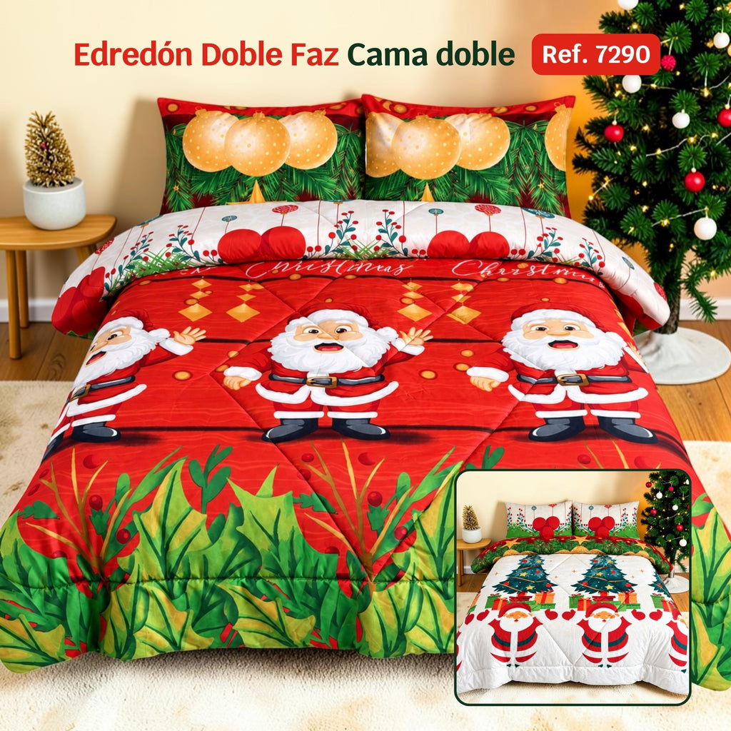 Edredón Doble Faz Navidad Cama Doble 140x190cm 🎄 Noel Rojo y Blanco