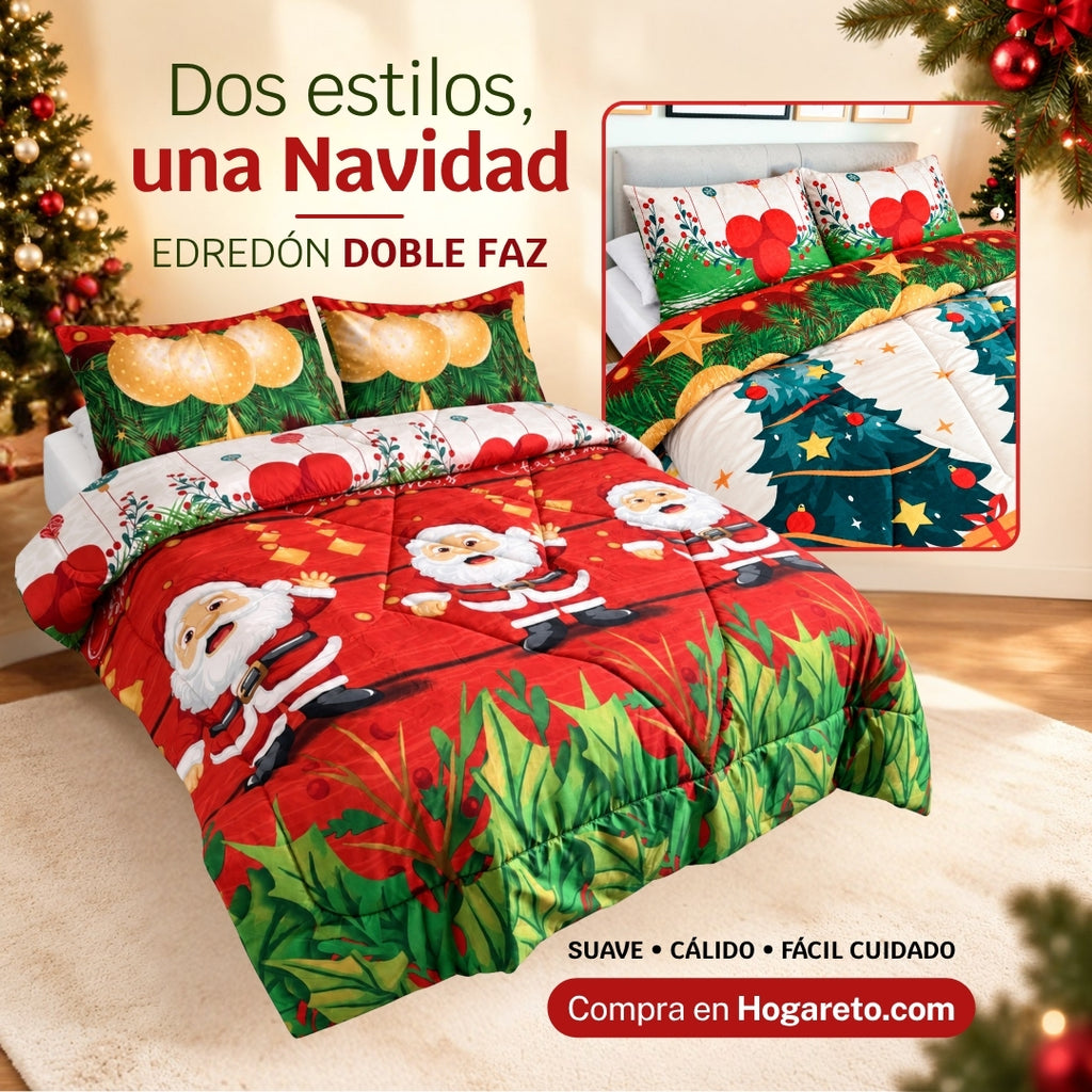Edredón Doble Faz Navidad Cama Doble 140x190cm 🎄