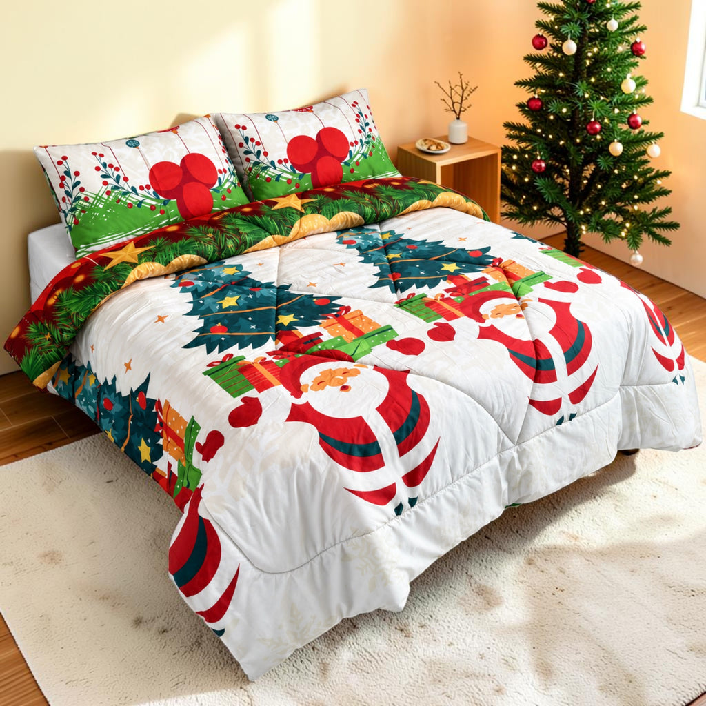 Edredón Doble Faz Navidad Cama Doble 140x190cm 🎄 Noel Rojo y Blanco