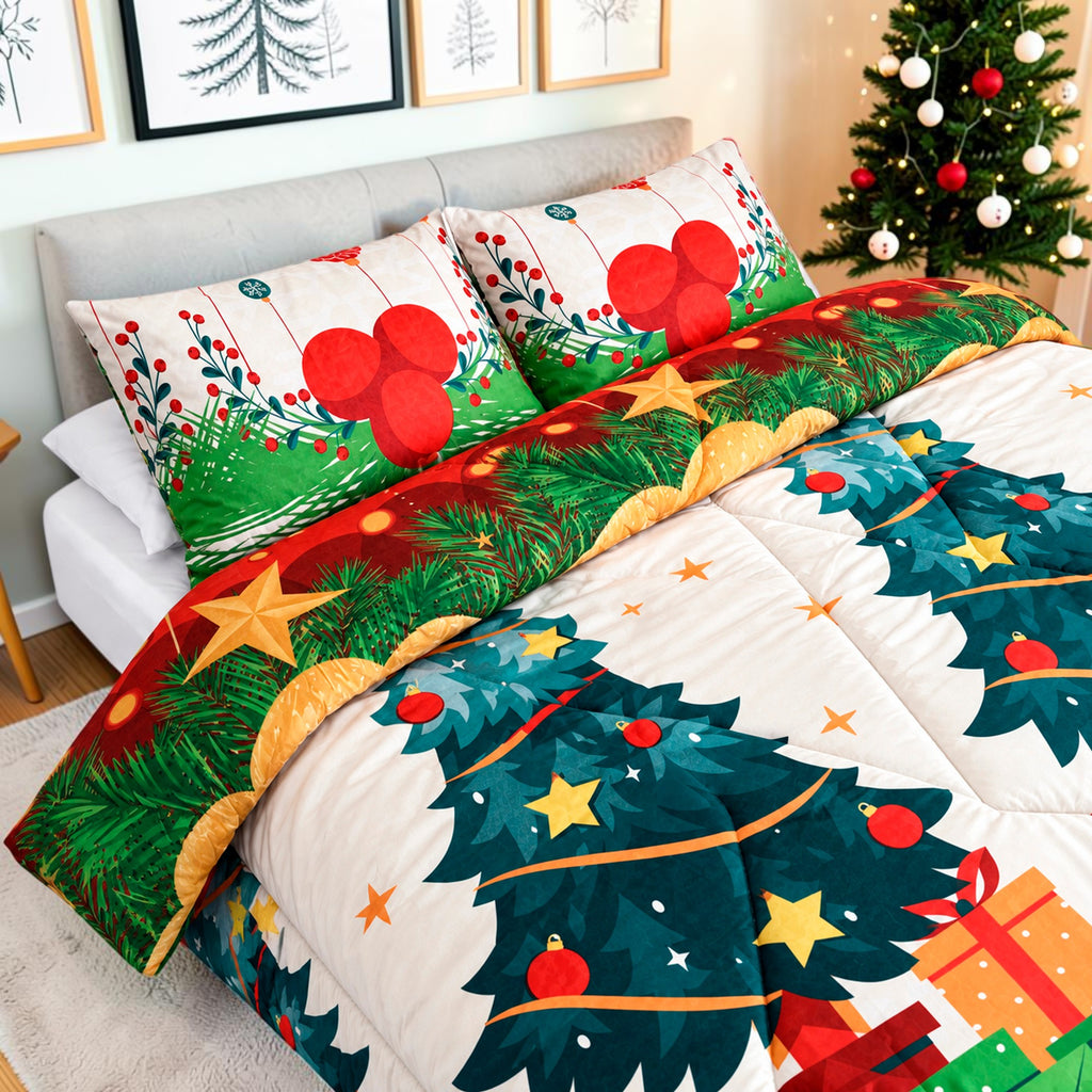 Edredón Doble Faz Navidad Cama Doble 140x190cm 🎄 Noel Rojo y Blanco