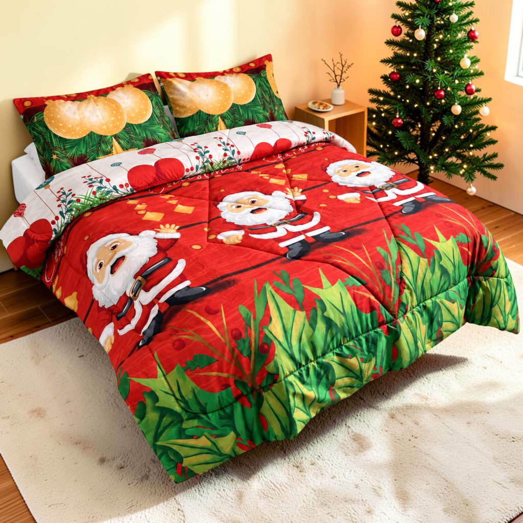 Edredón Doble Faz Navidad Cama Doble 140x190cm 🎄 Noel Rojo y Blanco