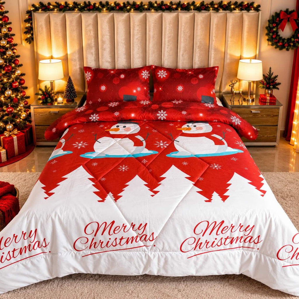 Edredón Doble Faz Navidad Cama Doble 140x190cm 🎄 Muñeco de Nieve