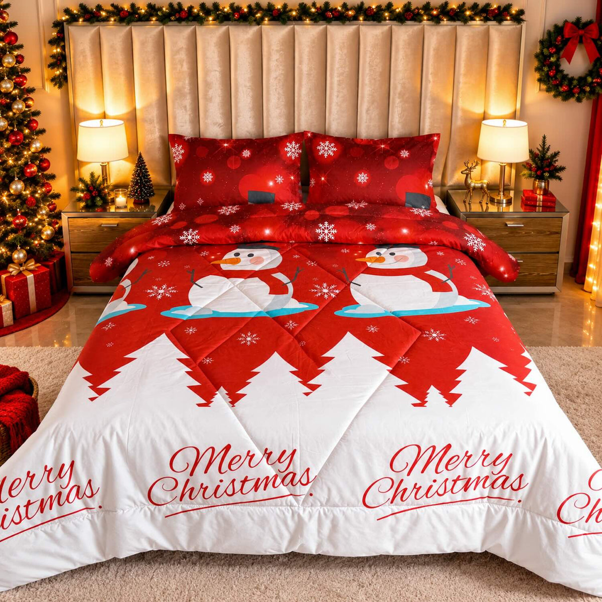 Edredón Doble Faz Navidad Cama Doble 140x190cm 🎄 Muñeco de Nieve