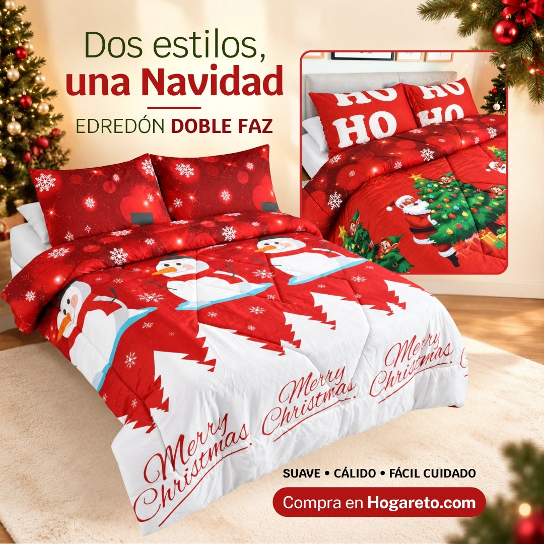 Edredón Doble Faz Navidad Cama Doble 140x190cm 🎄
