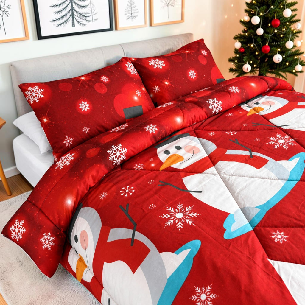 Edredón Doble Faz Navidad Cama Doble 140x190cm 🎄 Muñeco de Nieve