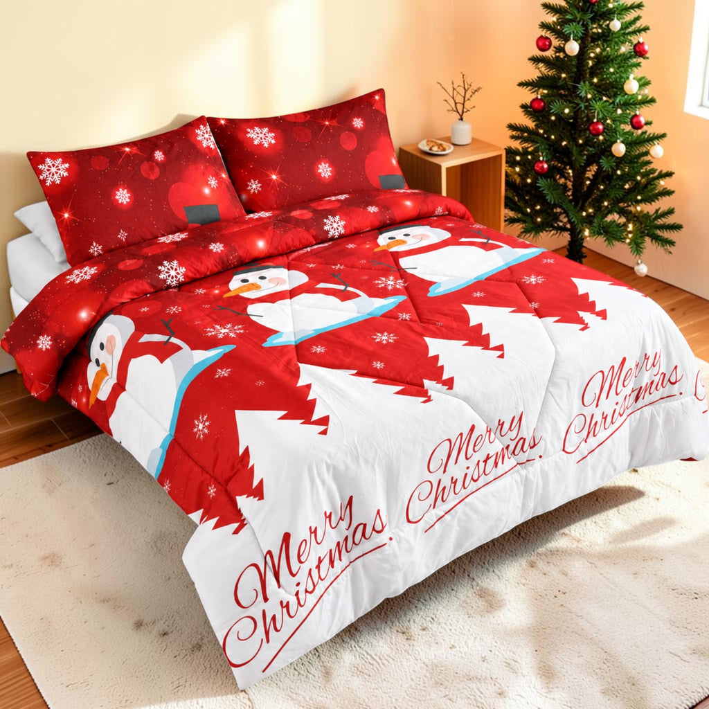 Edredón Doble Faz Navidad Cama Doble 140x190cm 🎄 Muñeco de Nieve