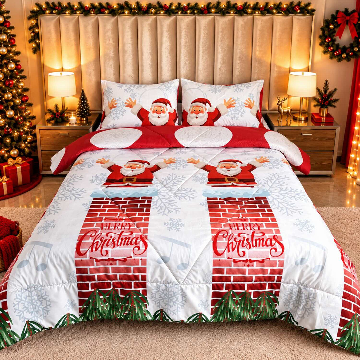 Edredón Doble Faz Navidad Cama Doble 140x190cm 🎄 Noel Blanco