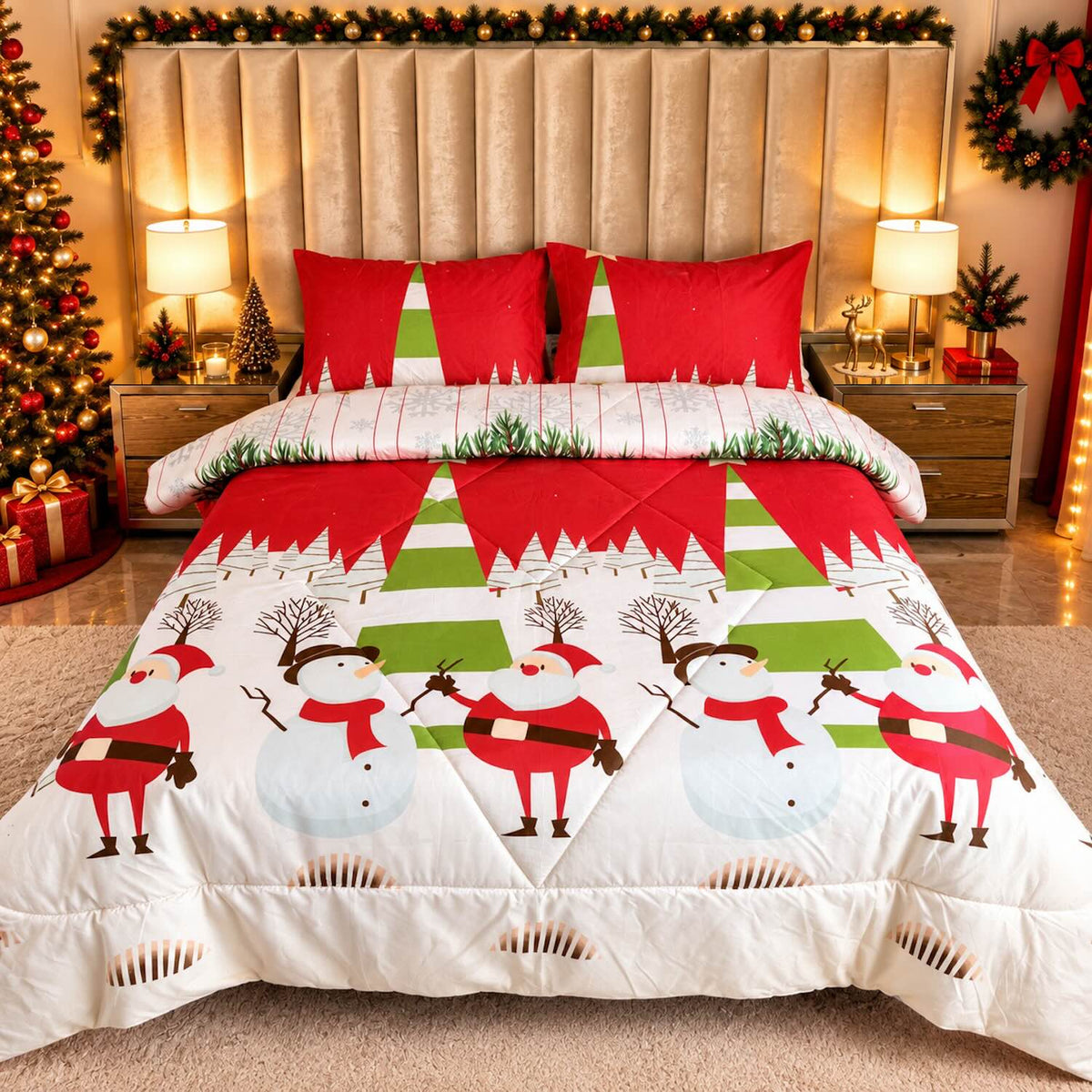 Edredón Doble Faz Navidad Cama Doble 140x190cm 🎄 Noel Blanco