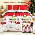 Edredón Doble Faz Navidad Cama Doble 140x190cm 🎄 Noel Blanco