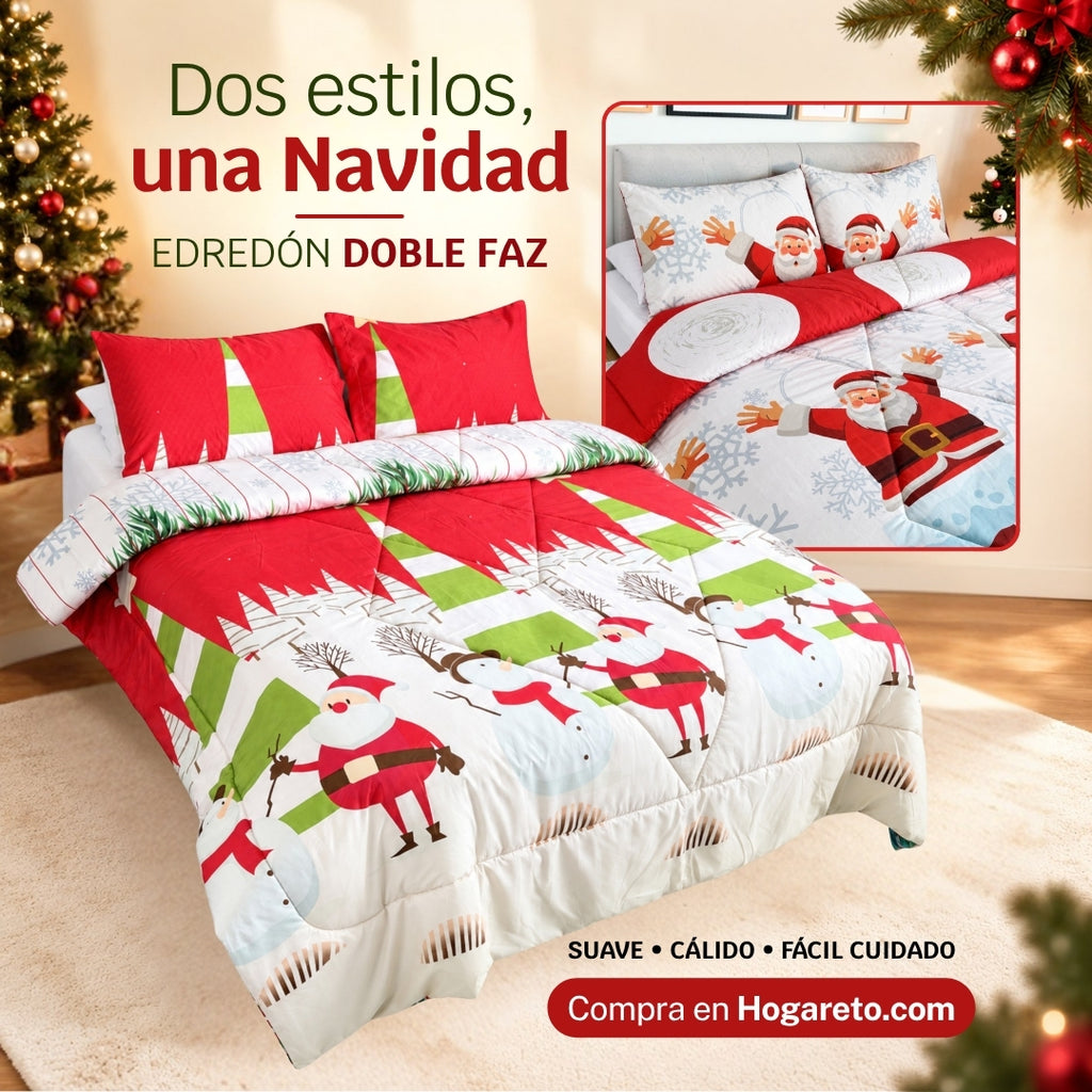 Edredón Doble Faz Navidad Cama Doble 140x190cm 🎄