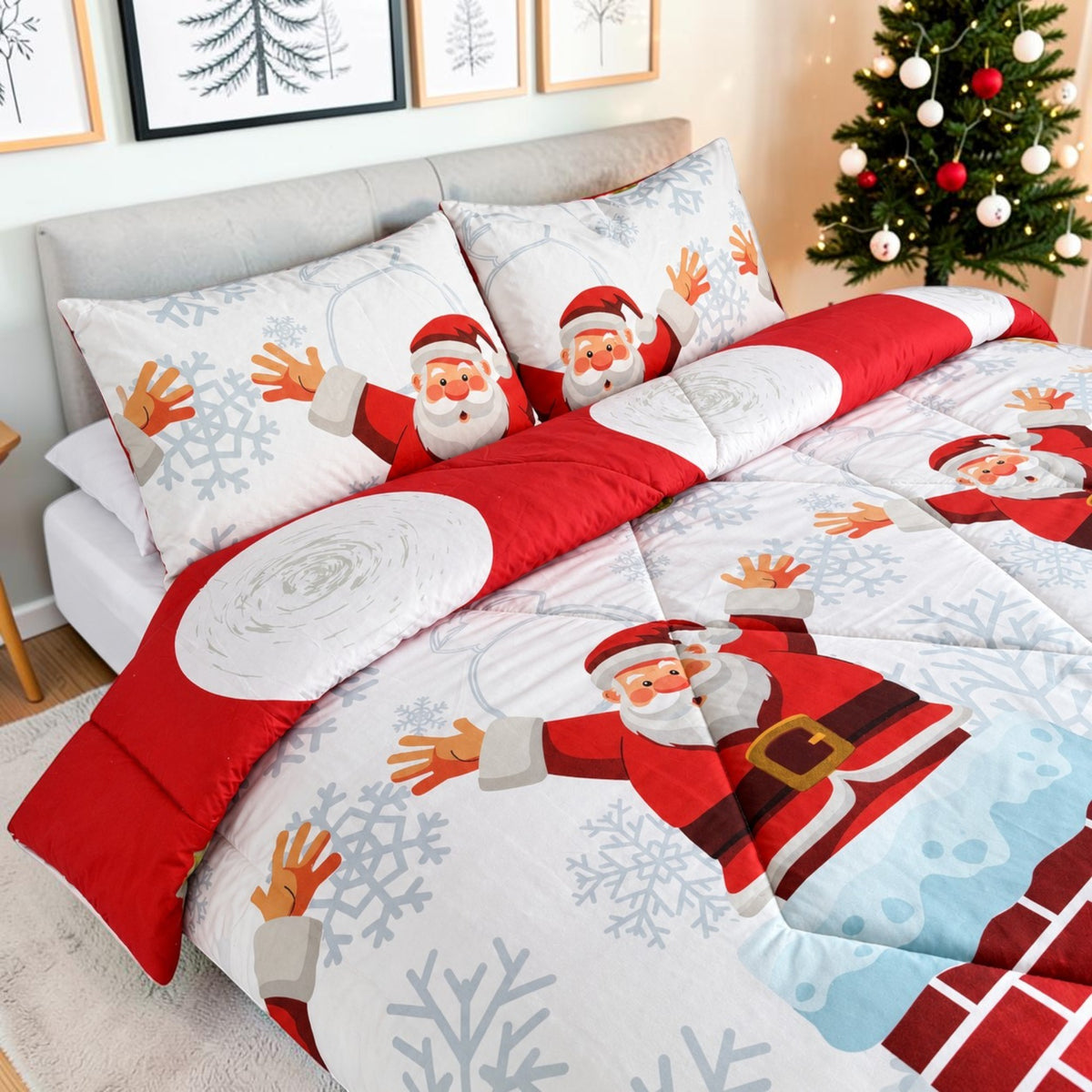 Edredón Doble Faz Navidad Cama Doble 140x190cm 🎄 Noel Blanco
