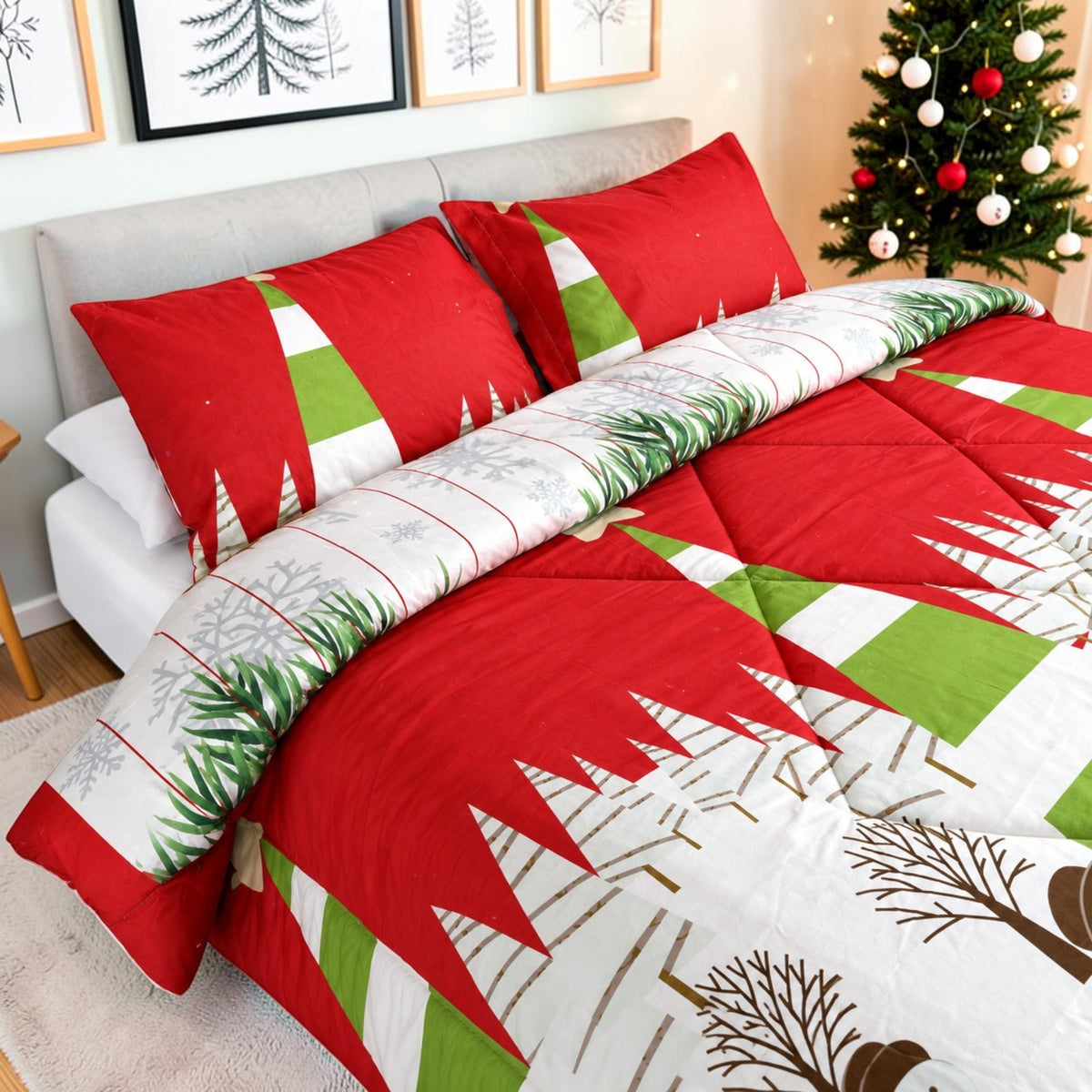 Edredón Doble Faz Navidad Cama Doble 140x190cm 🎄 Noel Blanco