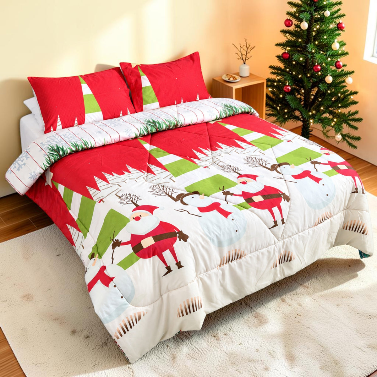 Edredón Doble Faz Navidad Cama Doble 140x190cm 🎄 Noel Blanco