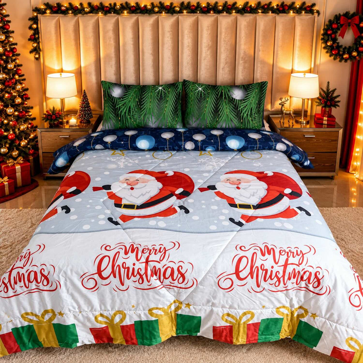 Edredón Doble Faz Navidad Cama Doble 140x190cm 🎄 Polar Azul