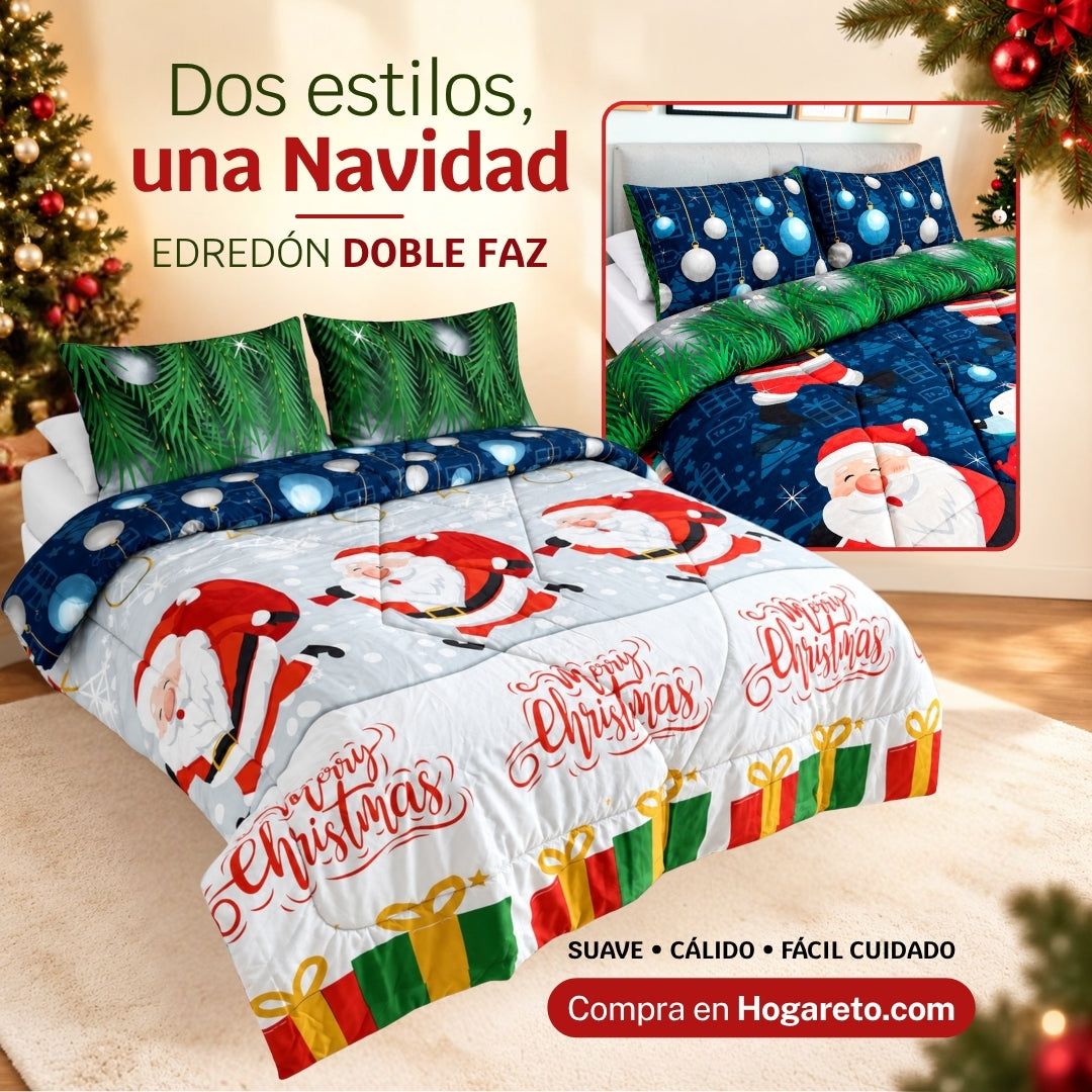 Edredón Doble Faz Navidad Cama Doble 140x190cm 🎄