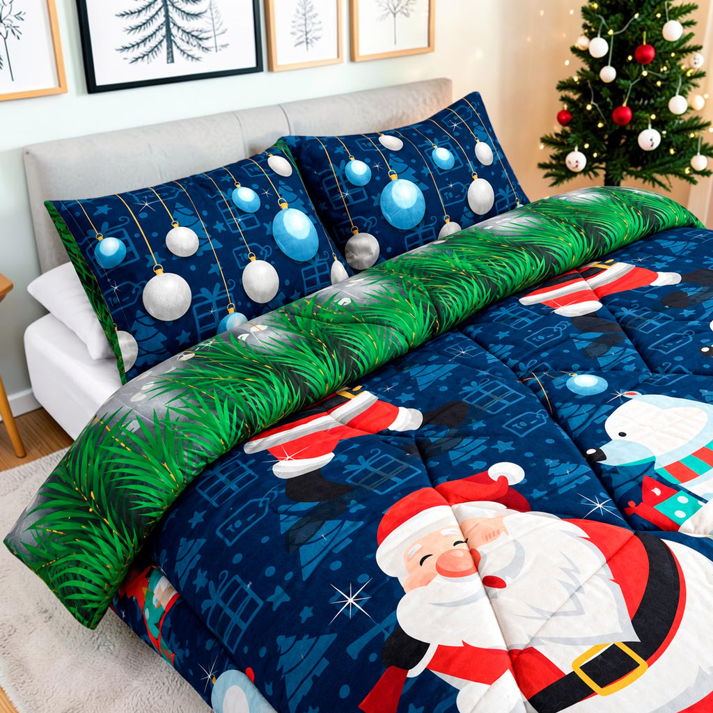 Edredón Doble Faz Navidad Cama Doble 140x190cm 🎄 Polar Azul