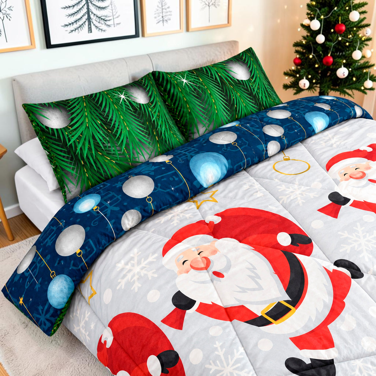 Edredón Doble Faz Navidad Cama Doble 140x190cm 🎄 Polar Azul