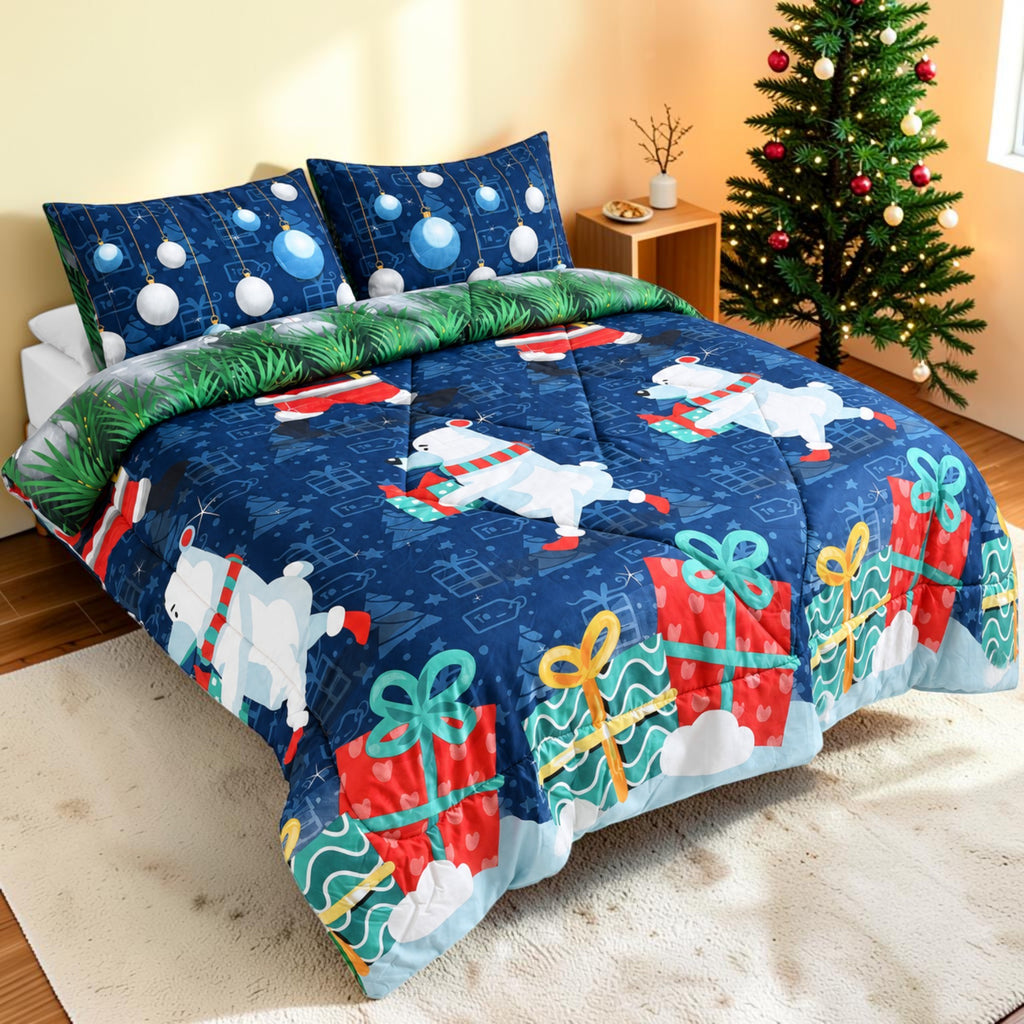 Edredón Doble Faz Navidad Cama Doble 140x190cm 🎄 Polar Azul
