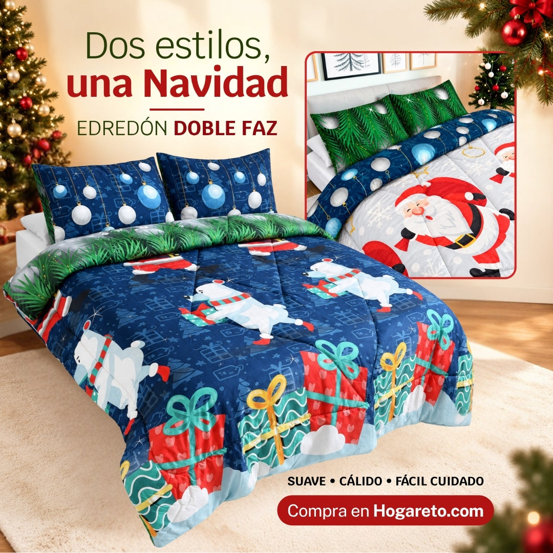 Edredón Doble Faz Navidad Cama Doble 140x190cm 🎄