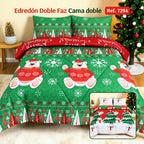 Edredón Doble Faz Navidad Cama Doble 140x190cm 🎄 Oso Polar Verde