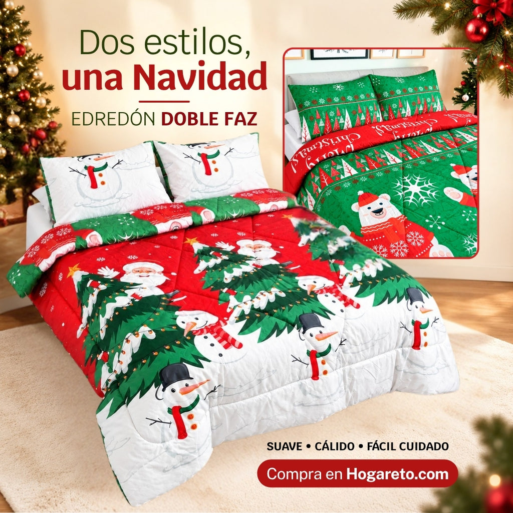 Edredón Doble Faz Navidad Cama Doble 140x190cm 🎄