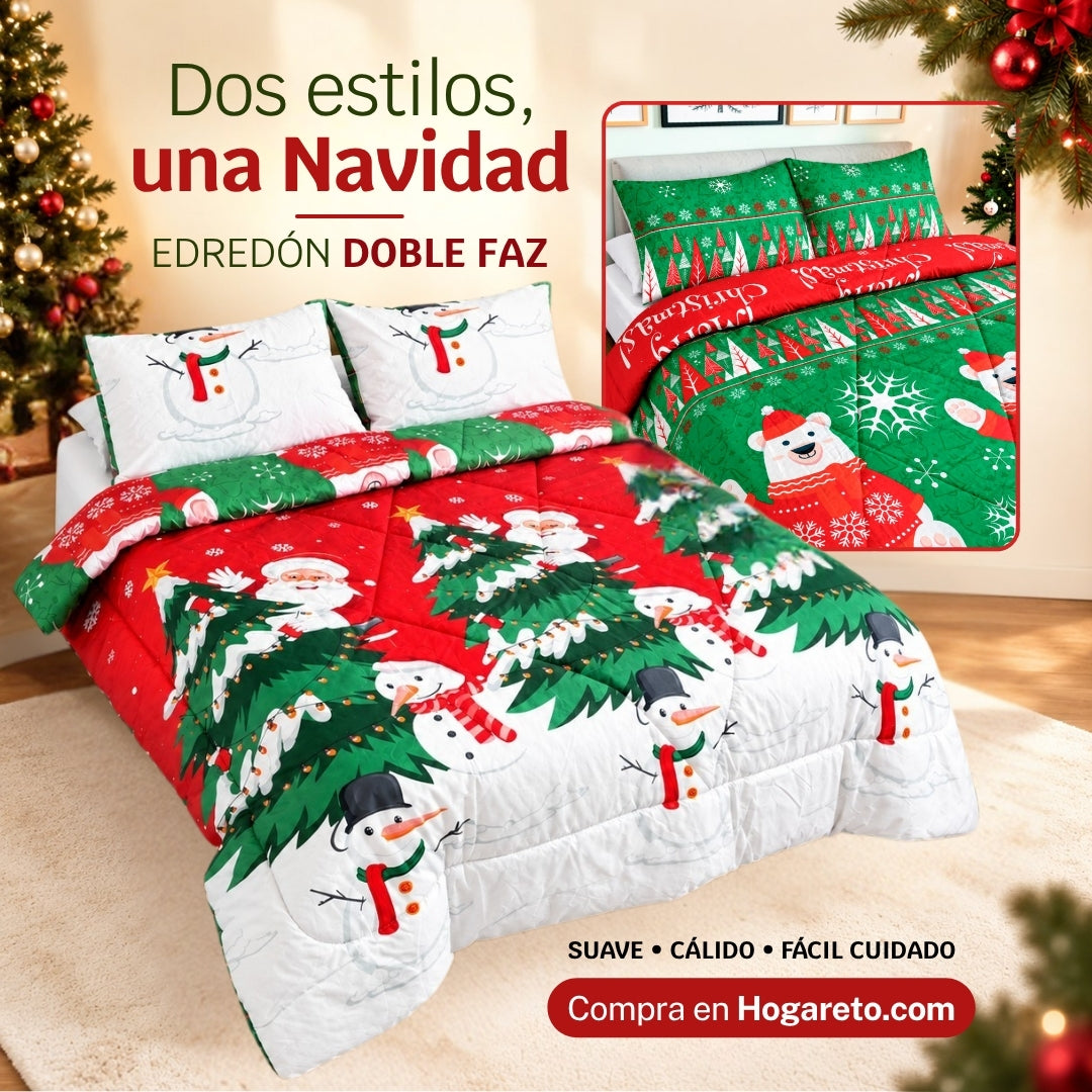Edredón Doble Faz Navidad Cama Doble 140x190cm 🎄