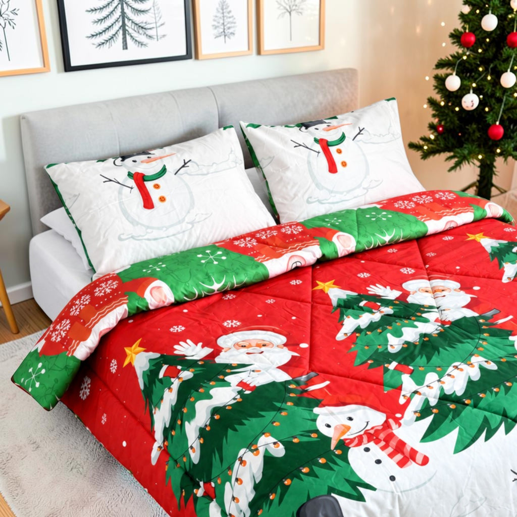 Edredón Doble Faz Navidad Cama Doble 140x190cm 🎄 Oso Polar Verde