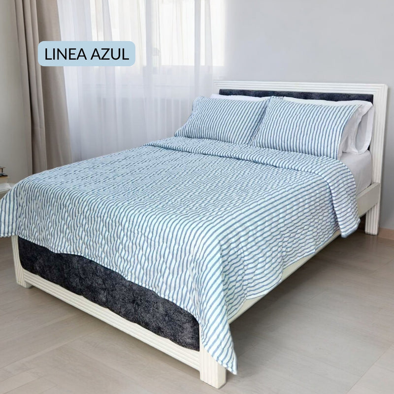 ¡PRECIO ESPECIAL! Edredón Unifaz Cama Doble 140x190cm Raya Azul