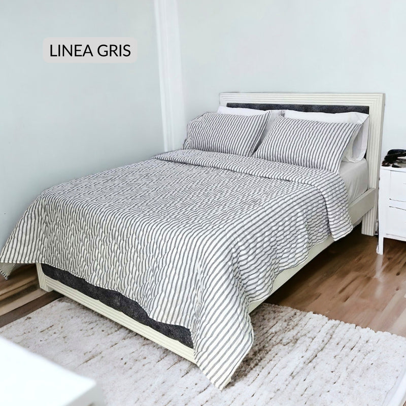 ¡PRECIO ESPECIAL! Edredón Unifaz Cama Doble 140x190cm Rayas Gris