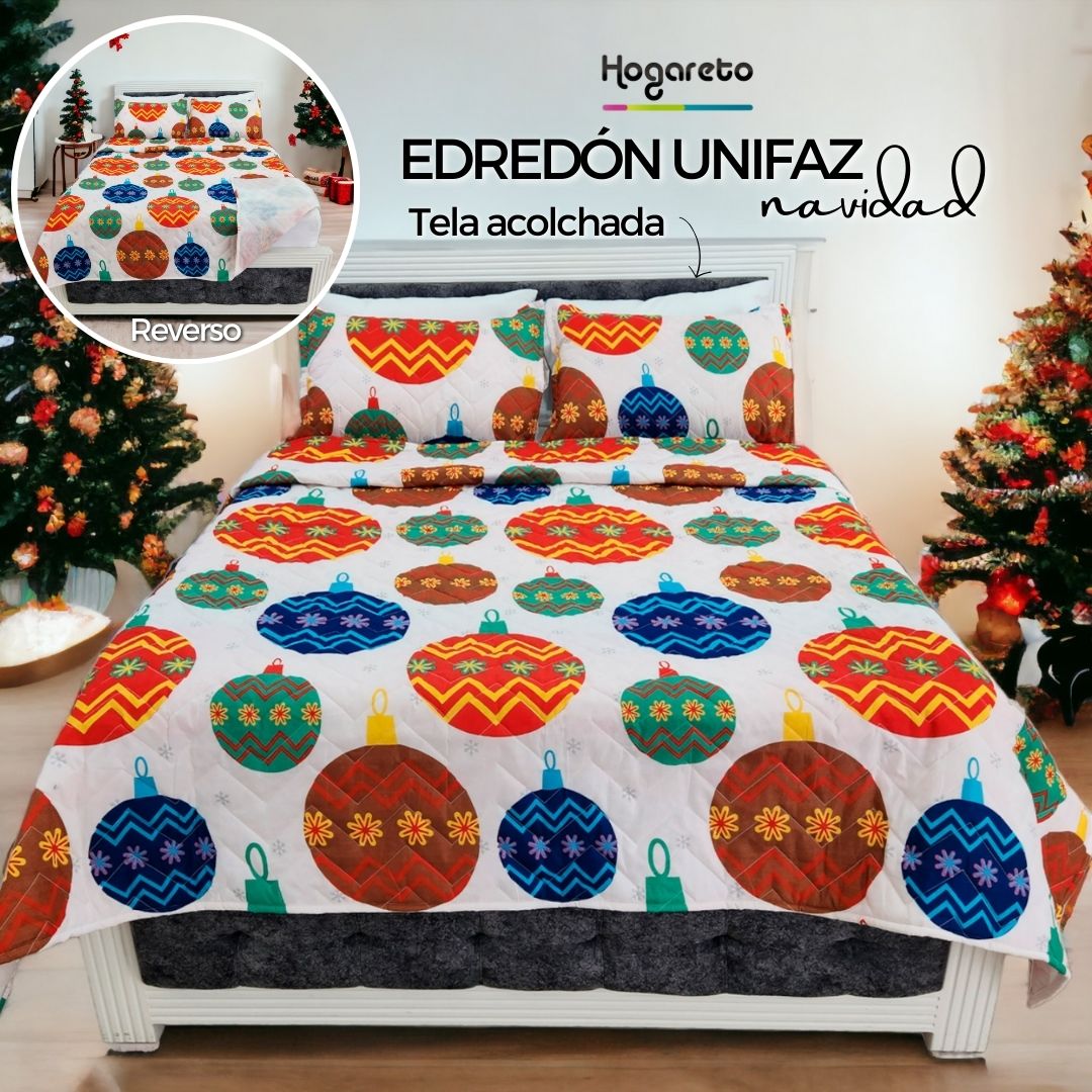 Cubrelecho/Cubrecama Queen Jacquard JOY Doble Faz Navidad