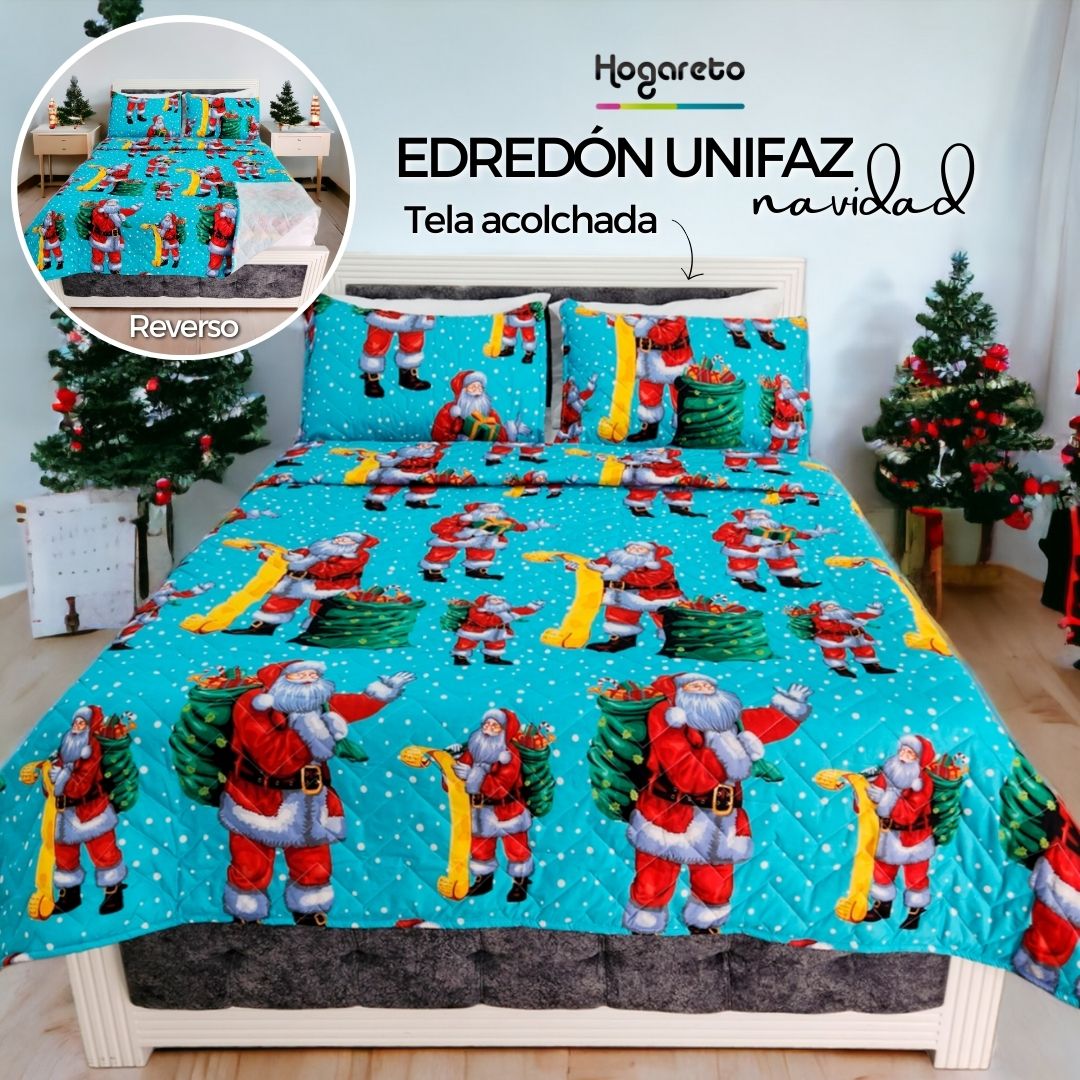 Cubrelecho/Cubrecama Queen Jacquard JOY Doble Faz Navidad