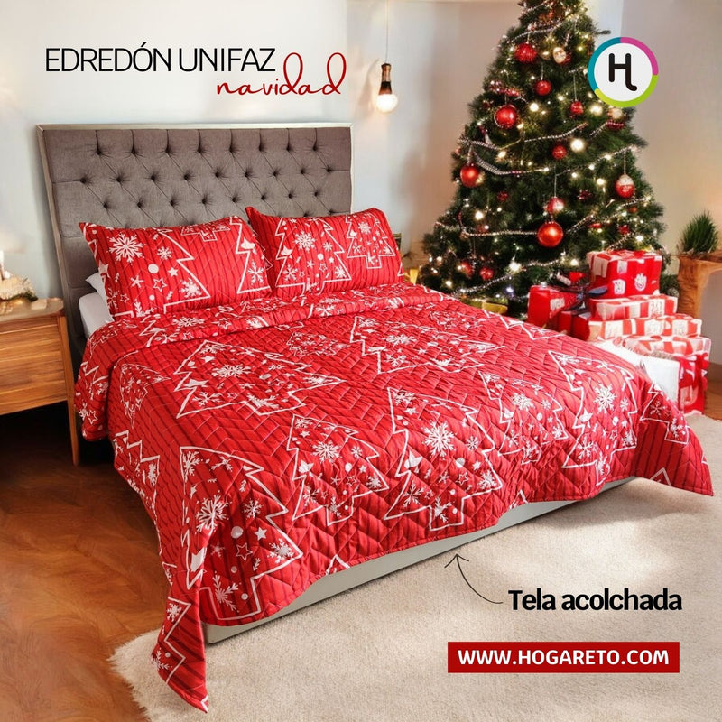 Edredón Unifaz Navidad Cama Doble 140x190cm Árbol 8108