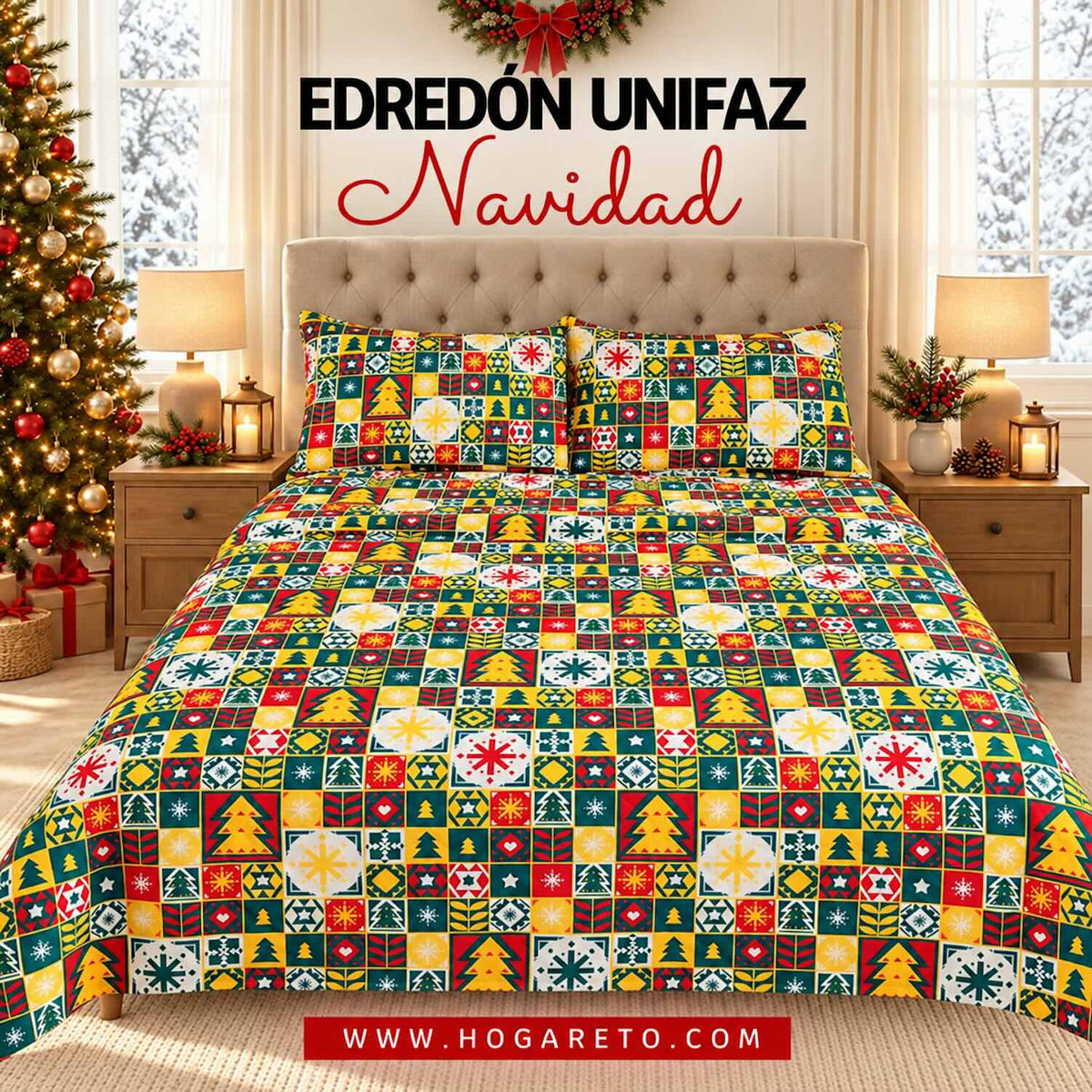 Edredón Unifaz Navideño Cama Doble 140x190cm 🎄 Tradición