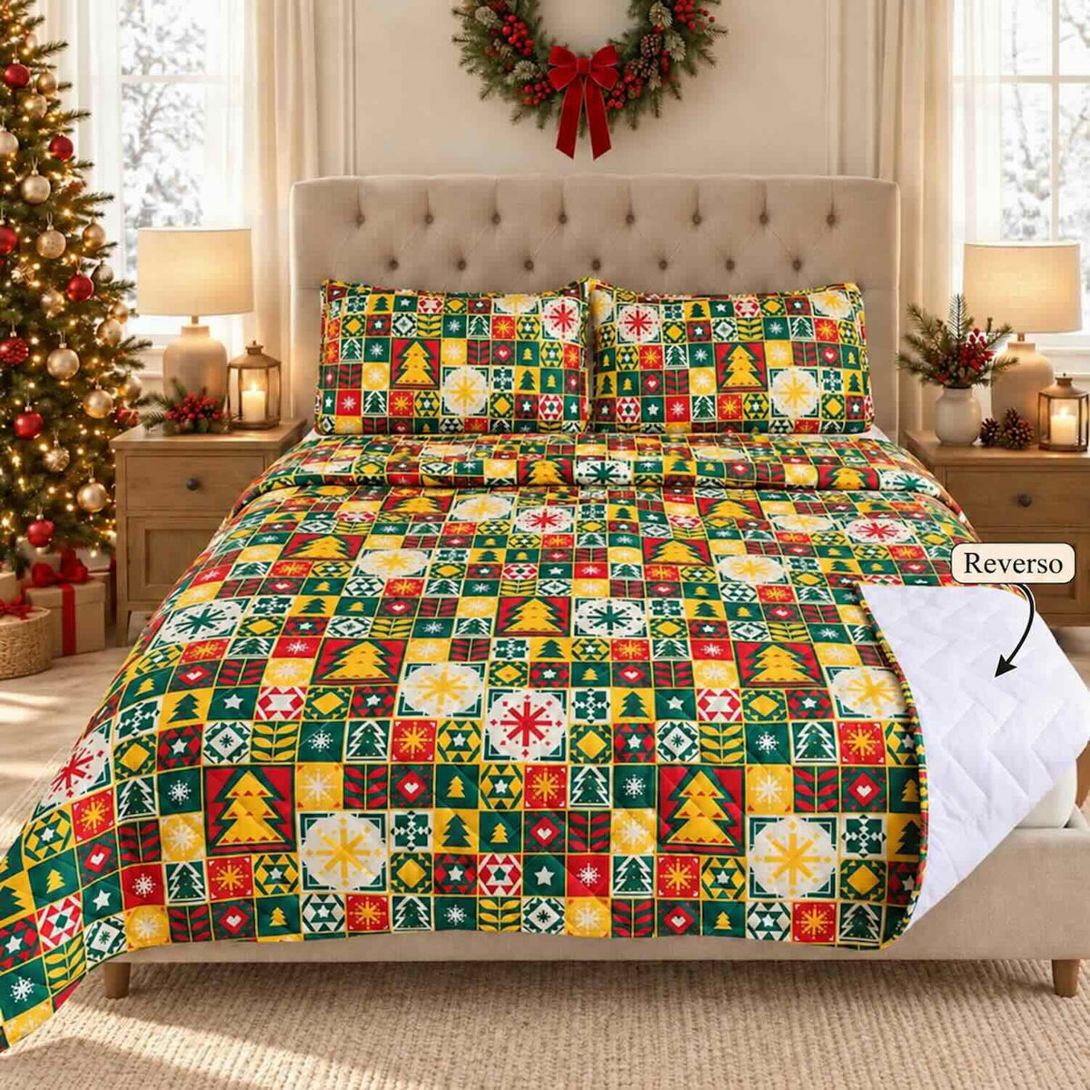 Edredón Unifaz Navideño Cama Doble 140x190cm 🎄 Tradición