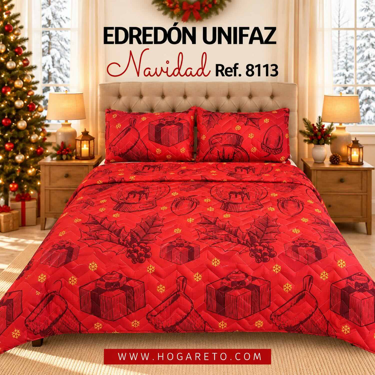 Edredón Navideño Unifaz Cama Doble 140x190cm 🎄