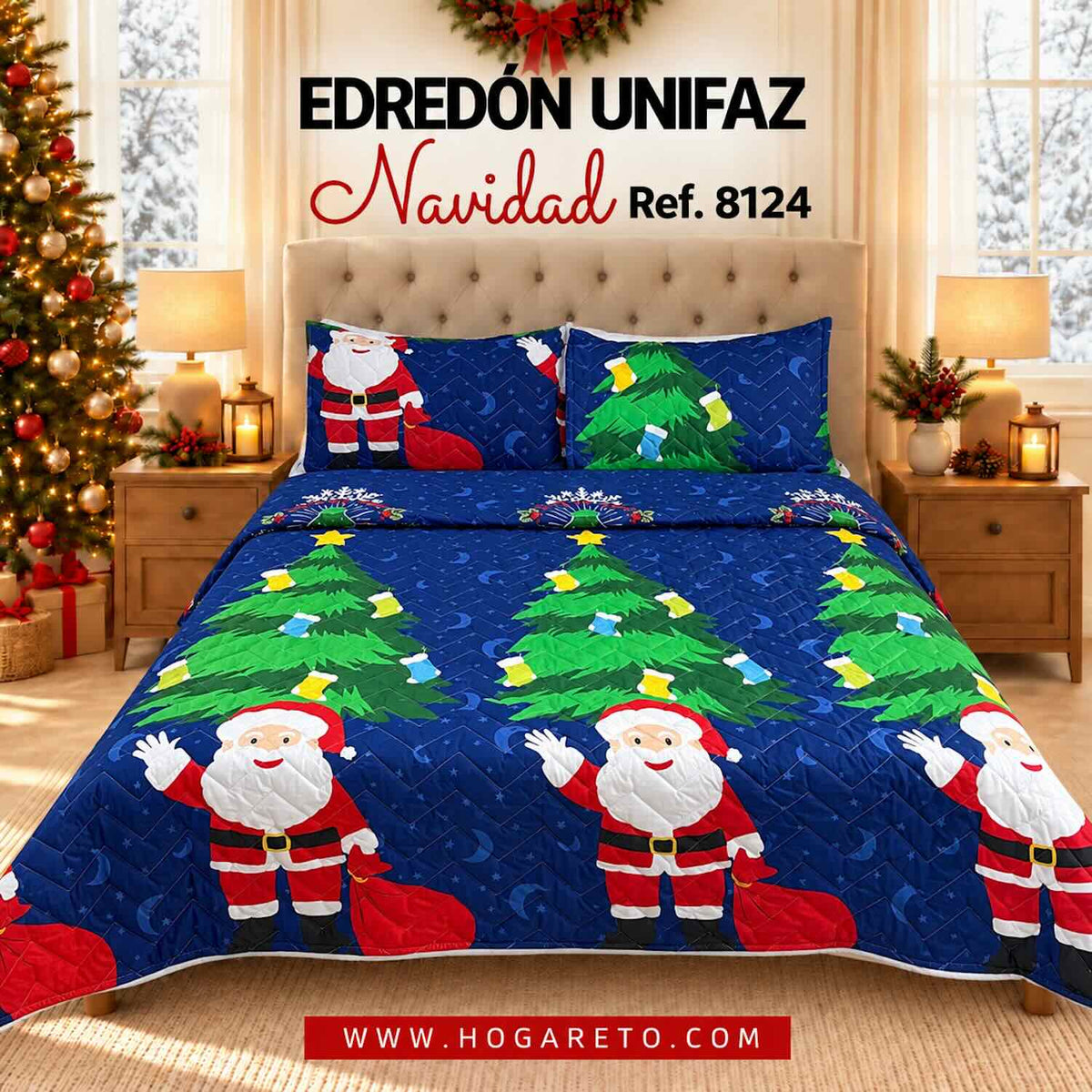 Edredón Navideño Unifaz Cama Doble 140x190cm 🎄
